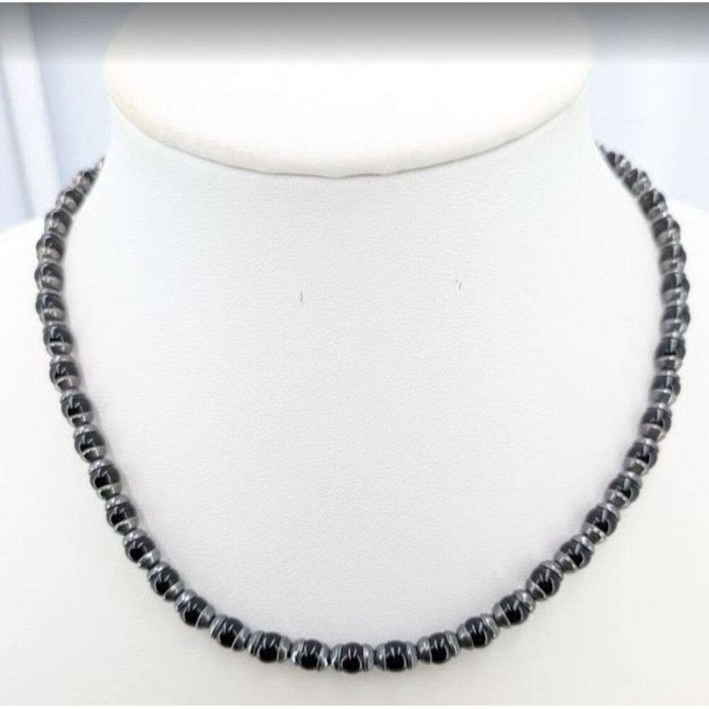 925 Sterling Silver Hematite Faceted Bead Choker Necklace Hook Clasp 17 in 30g